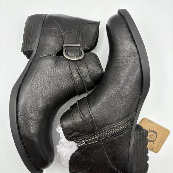 Born Women's Kati Block Heel Leather Boot Black Women’s 6.5 Biker Outdoor - Picture 4 of 10